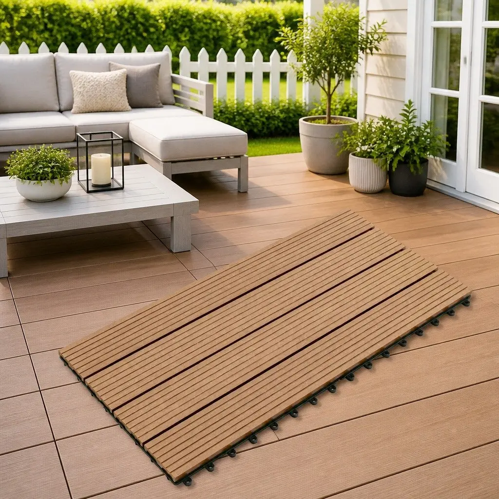 Decking Tile WPC 60 x 30 cm Brown Modern Rectangular 6 Piece Patio Flooring
