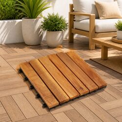 Decking Tile 10 pcs Brown 30x30cm Acacia Wood Interlocking Square Garden Outdoor
