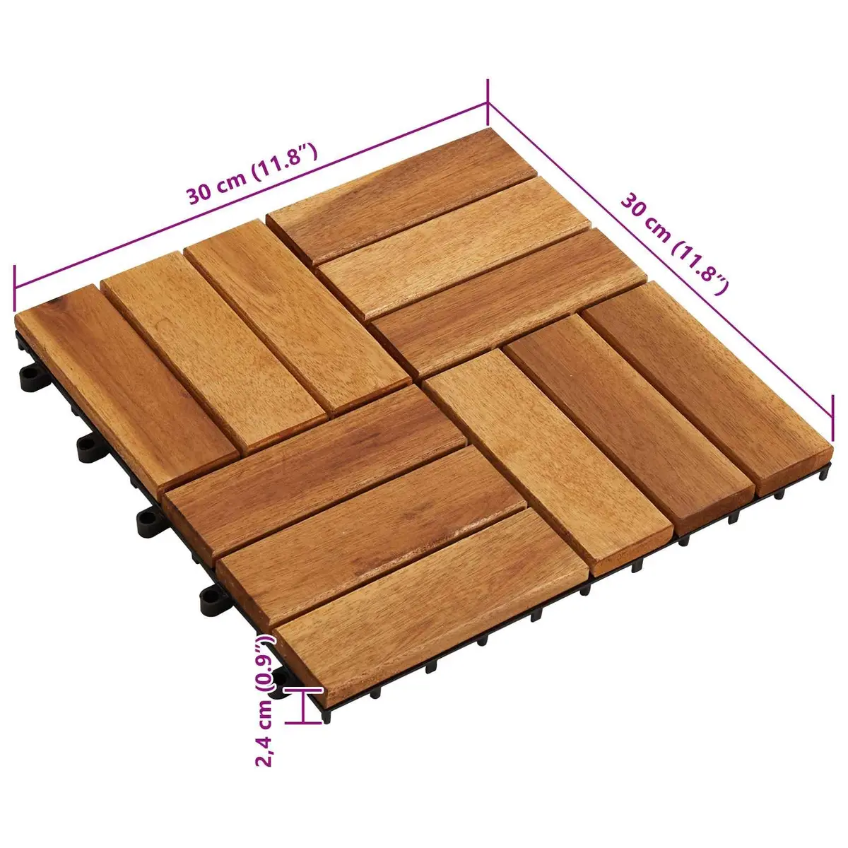 Decking Tile Acacia Hardwood 30 x 30 cm Brown 10 Piece Interlocking Square