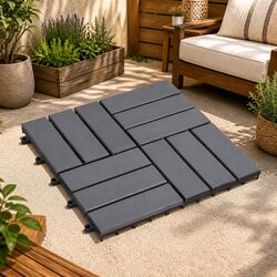 Decking Tile 10 pcs Grey 30 x 30 cm Acacia Hardwood Interlocking Square