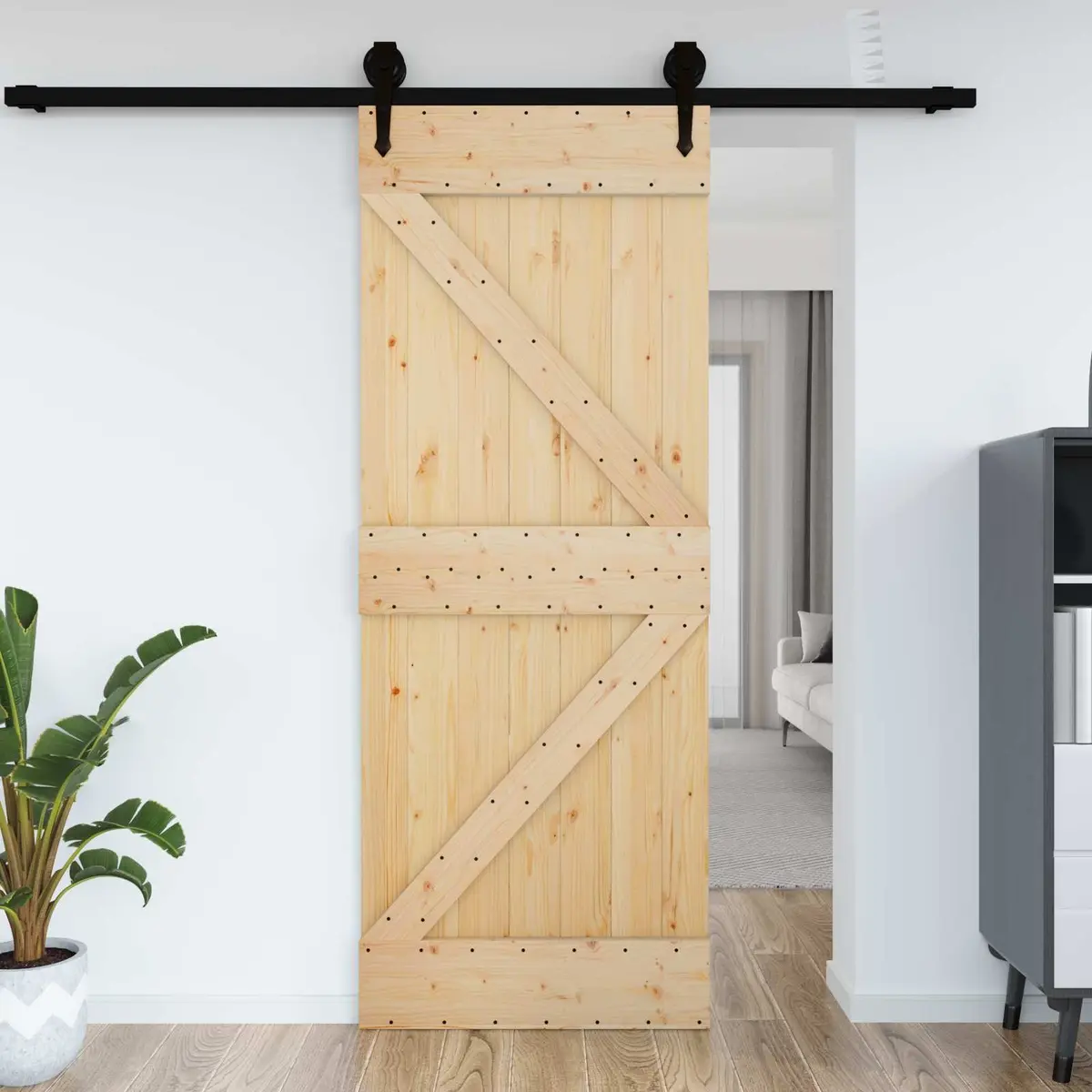 Solid Pine Wood Door 70 x 210 cm with Minimalist Style