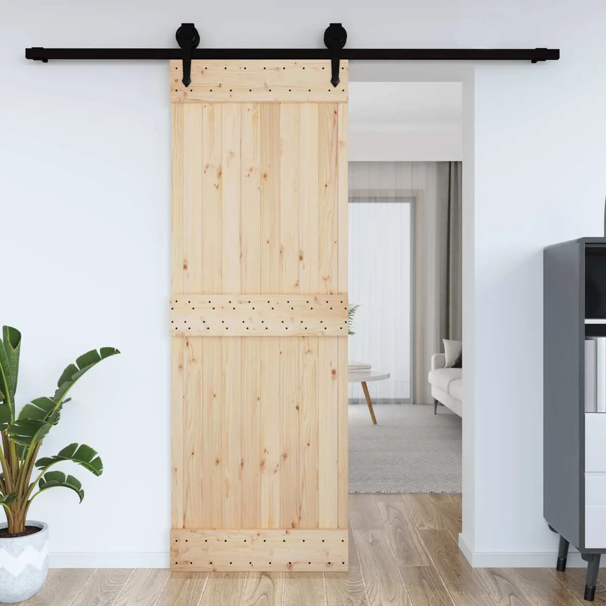 Solid Pine Wood Door 80 x 210 cm Minimalist Style