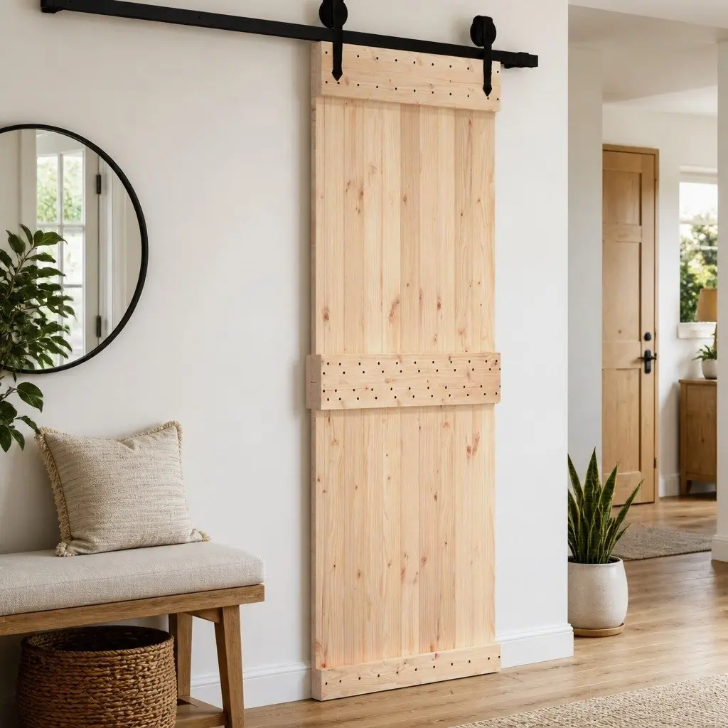 Solid Pine Wood Internal Door 85 x 210 cm Natural Brown Minimalist Design