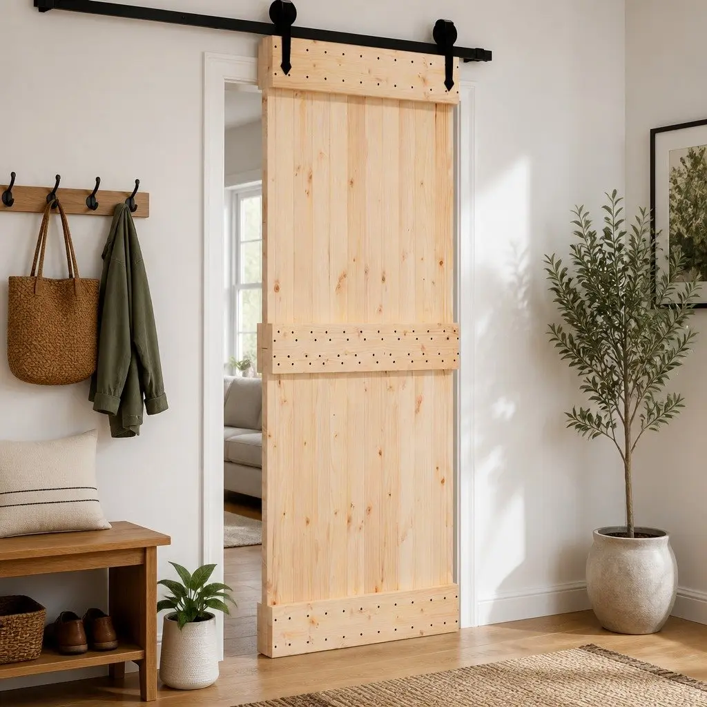Interior Solid Pine Wood Door 95 x 210 cm Modern Minimalist Design Natural