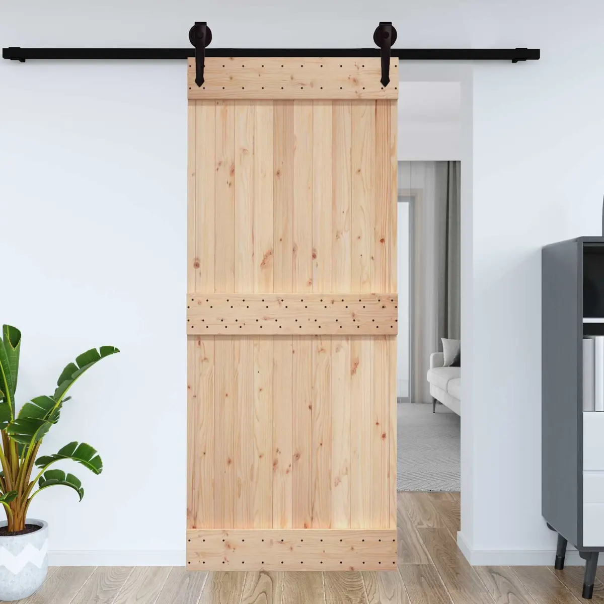 Interior Solid Pine Wood Door 95 x 210 cm Modern Minimalist Design Natural
