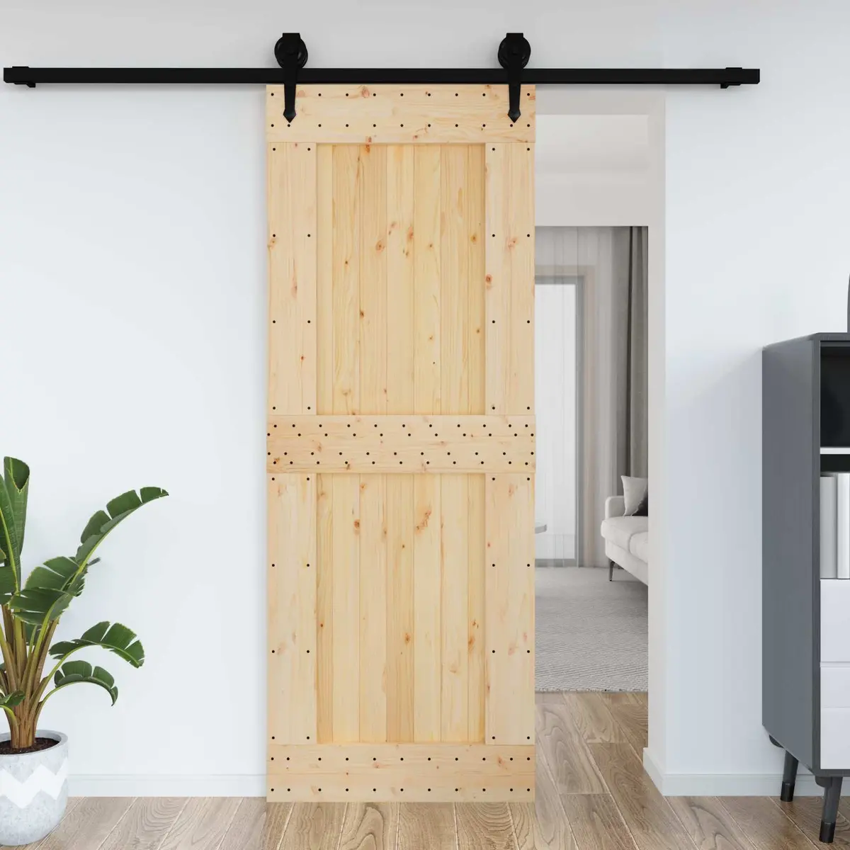 Natural Brown Solid Pine Wood Door 85 x 210 cm