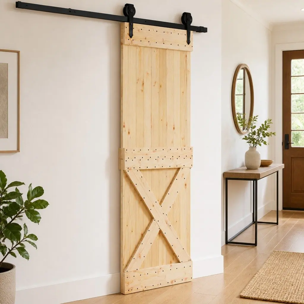 Solid Pine Wood Interior Door Natural Wood Modern Design 80 x 210 cm