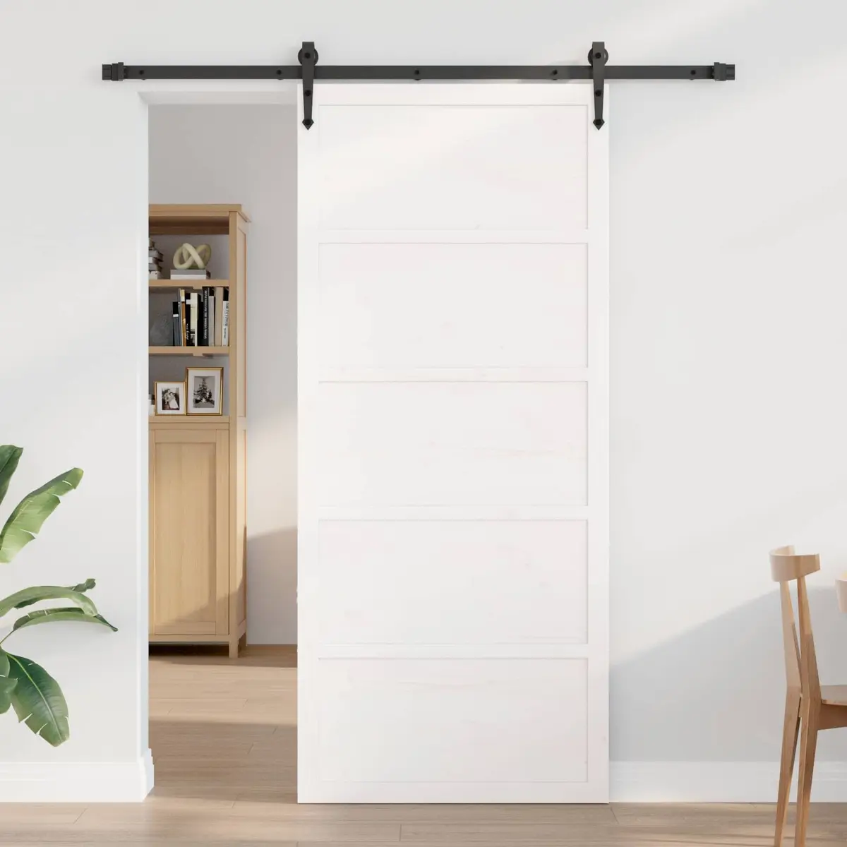 Rustic White Sliding Barn Door, Solid Pine Wood 100 x 208 cm