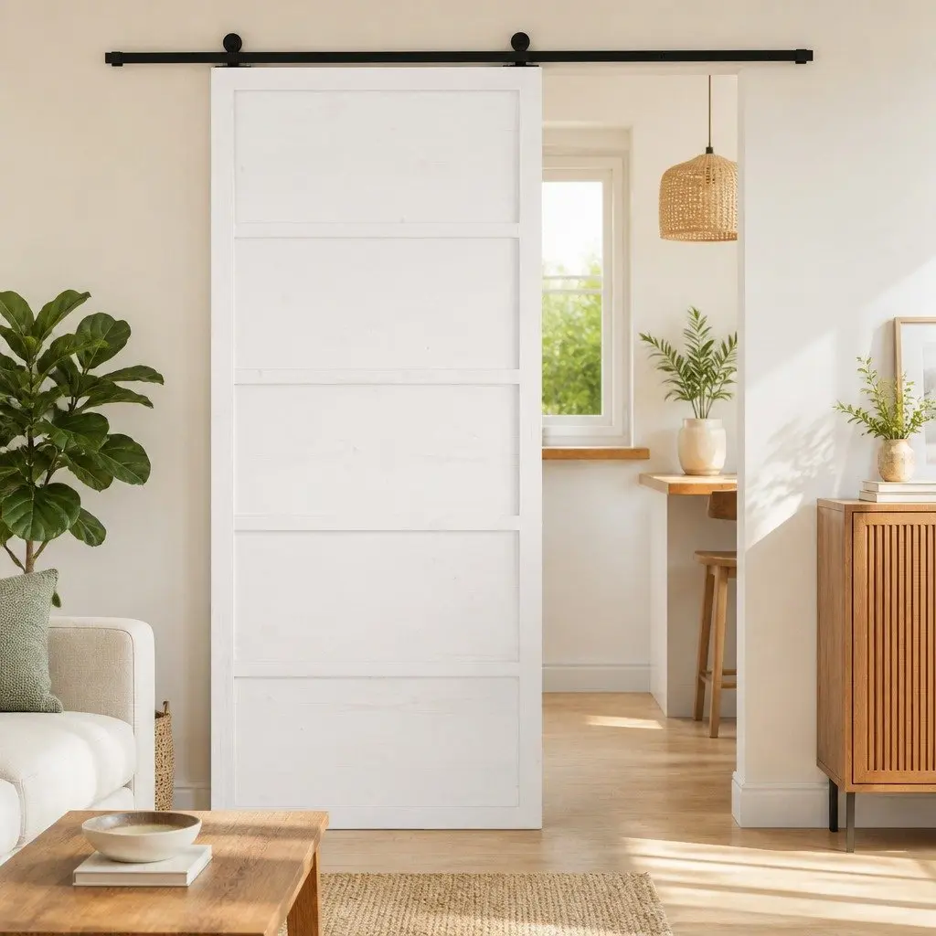 Solid Pine Wood Barn Door in White 90 x 208 cm