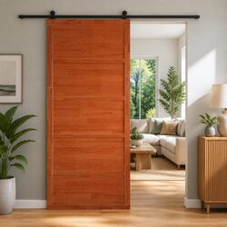 High-Quality Solid Pine Wood Barn Door in Wax Brown