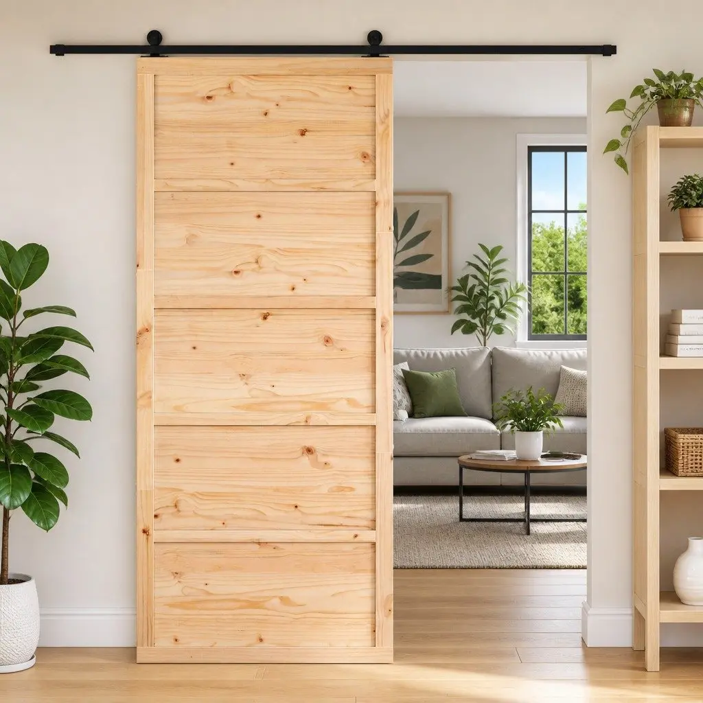 Solid Pine Wood 80cm Rustic Sliding Barn Door