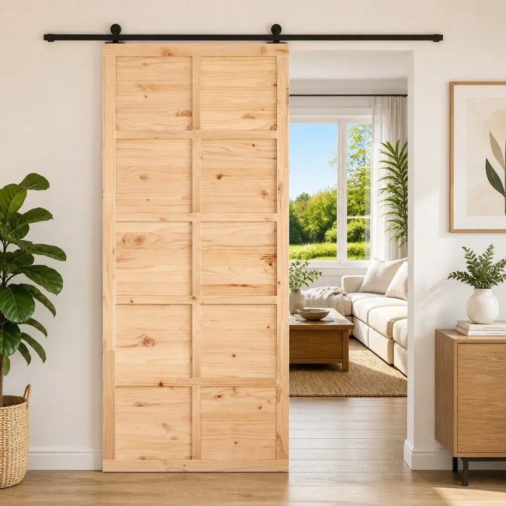 Rustic Solid Pine Wood Sliding Barn Door 100x208cm