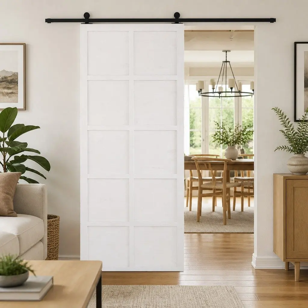 White Solid Pine Wood Barn Door 100x208cm