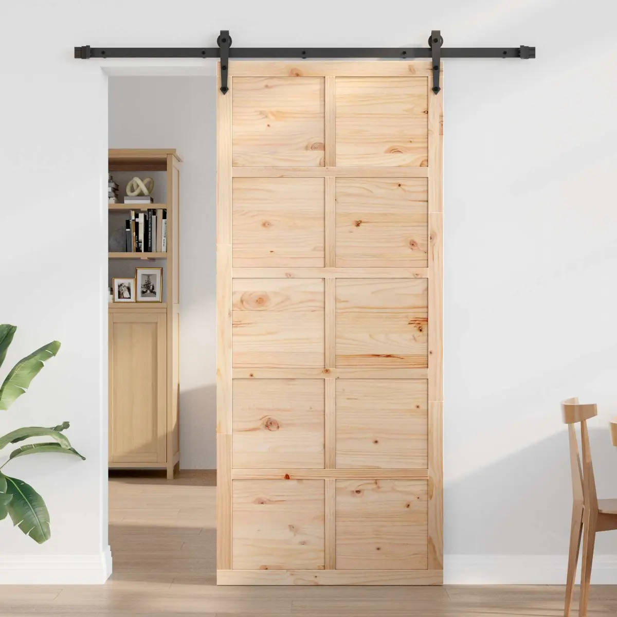 Barn Door Sliding Solid Pine Wood Interior Rustic Space-Saving 80cm Natural