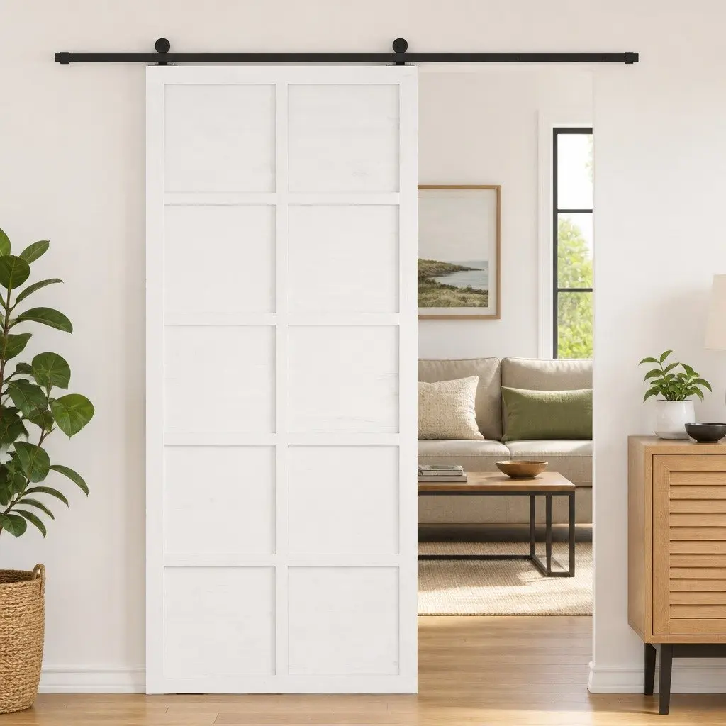 Barn Door Solid Pine Wood 80 x 2.5 x 208 cm White Sliding Space Saving Modern Rustic