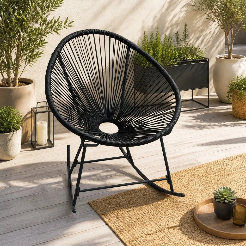 Black Poly Rattan Outdoor Rocking Chair