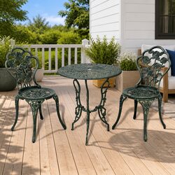 Durable 3 Piece Bistro Set: Round Table & 2 Chairs in Green