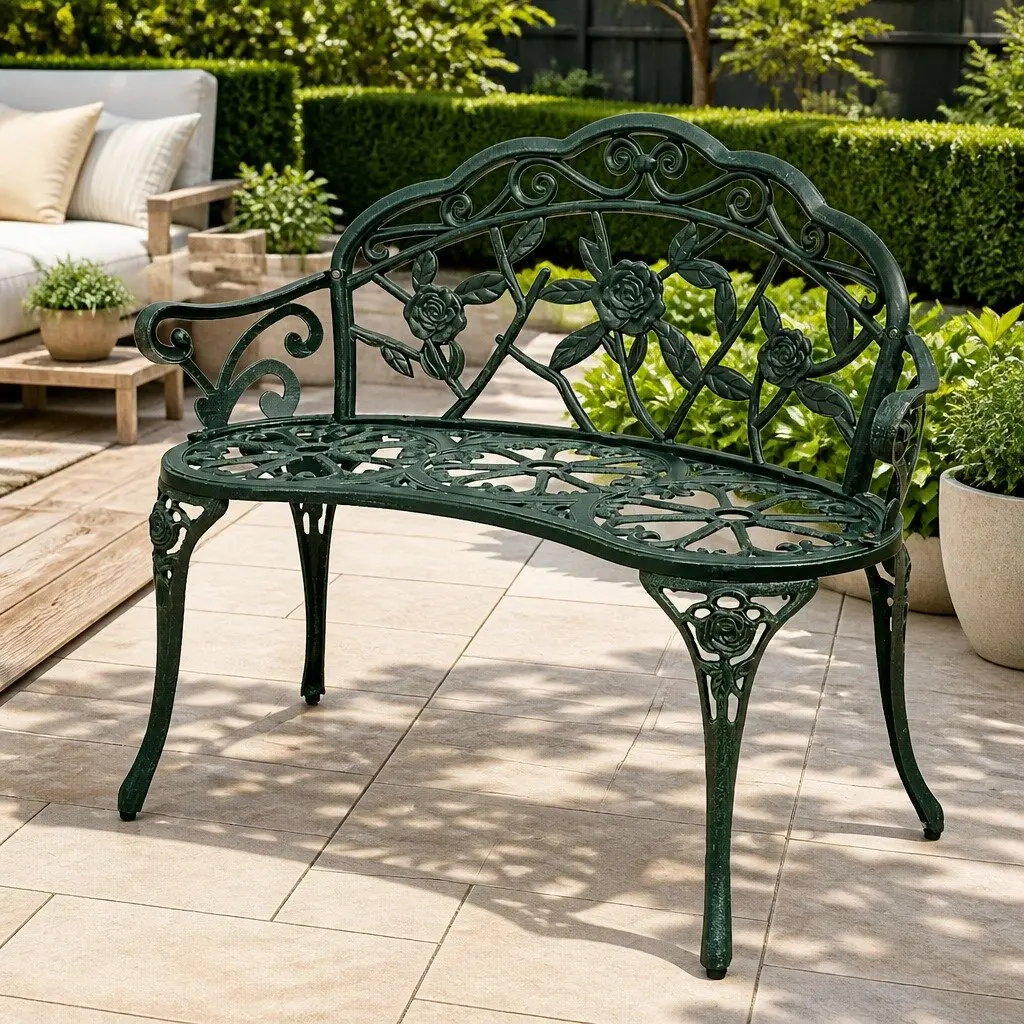 100cm Green Cast Aluminium Garden Bench