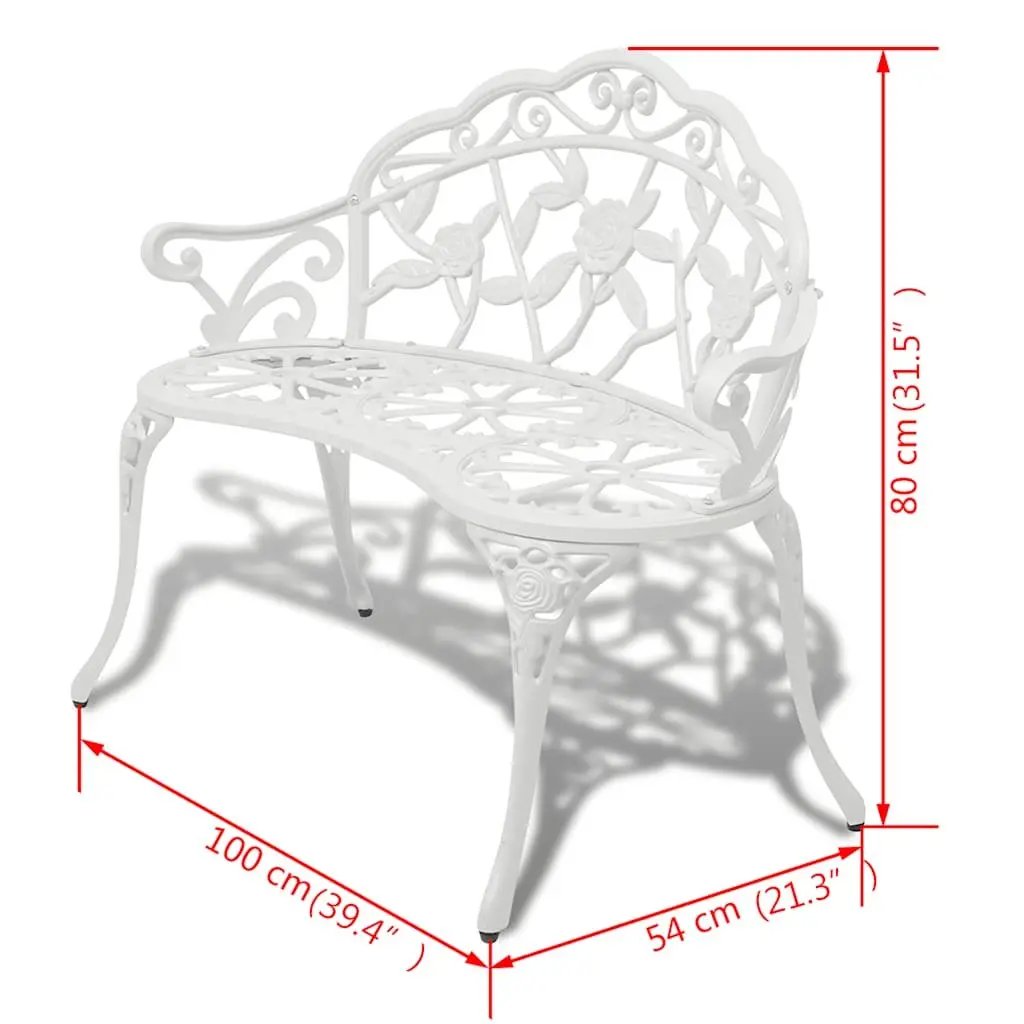 Outdoor Garden Bench 100cm White Aluminium Seating