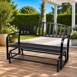 Durable Black Steel Swing Bench for Garden or Patio