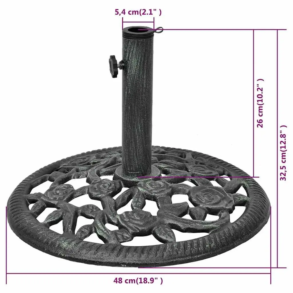 Outdoor Umbrella Base Cast Iron Green Garden Parasol Stand Holder Weighted 12kg