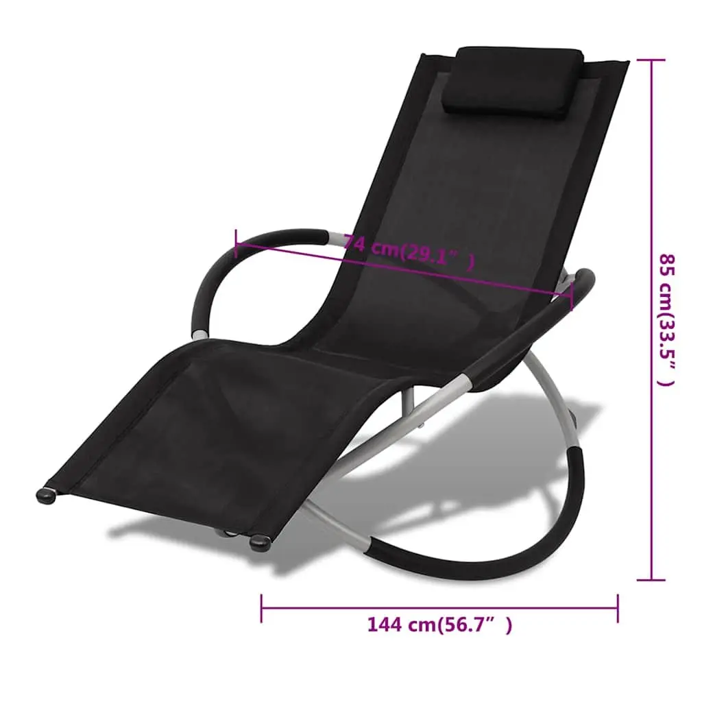 Folding Sun Lounger Textilene Galvanised Steel Black