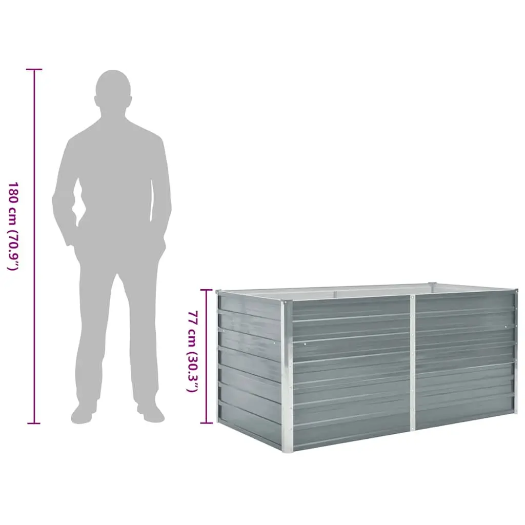 Galvanised Steel Planter Raised Garden Bed 160cm x 80cm x 77cm Grey for Outdoor Use