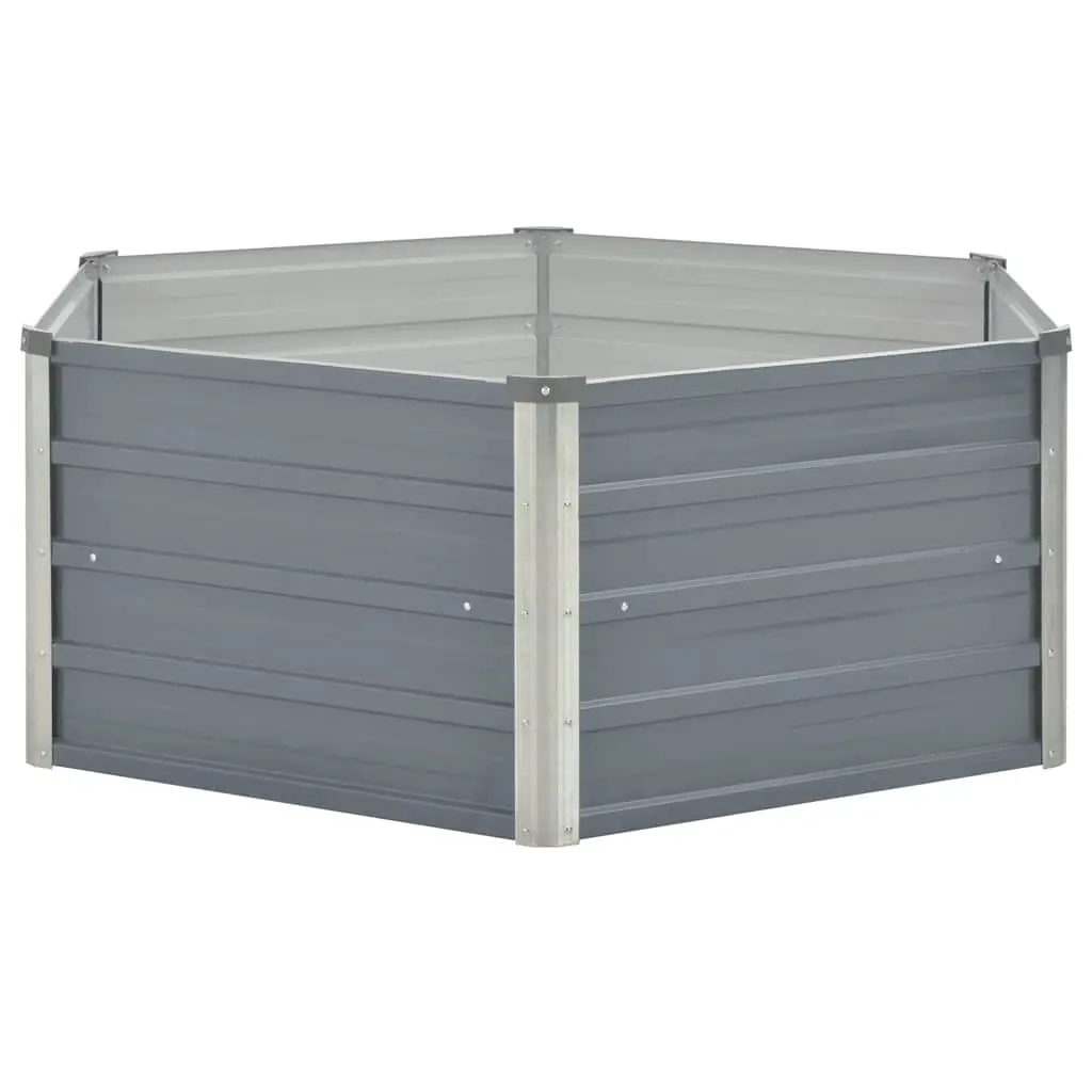 Raised Garden Bed Galvanised Steel 129x129x45cm Grey Hexagon Planter