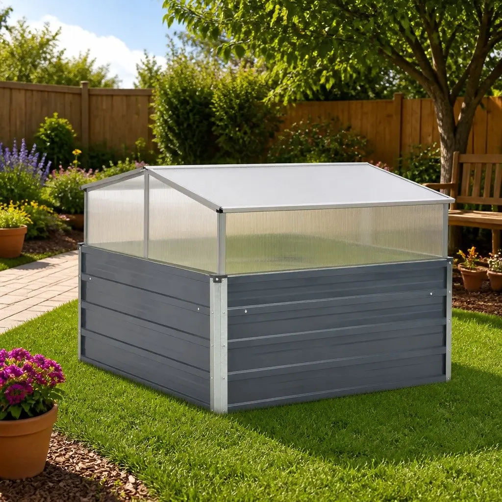 100x100x85 cm Galvanised Steel Greenhouse Grey