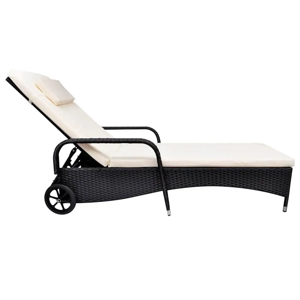 Sun Lounger Outdoor Garden Recliner with Cushion Wheels Adjustable Backrest