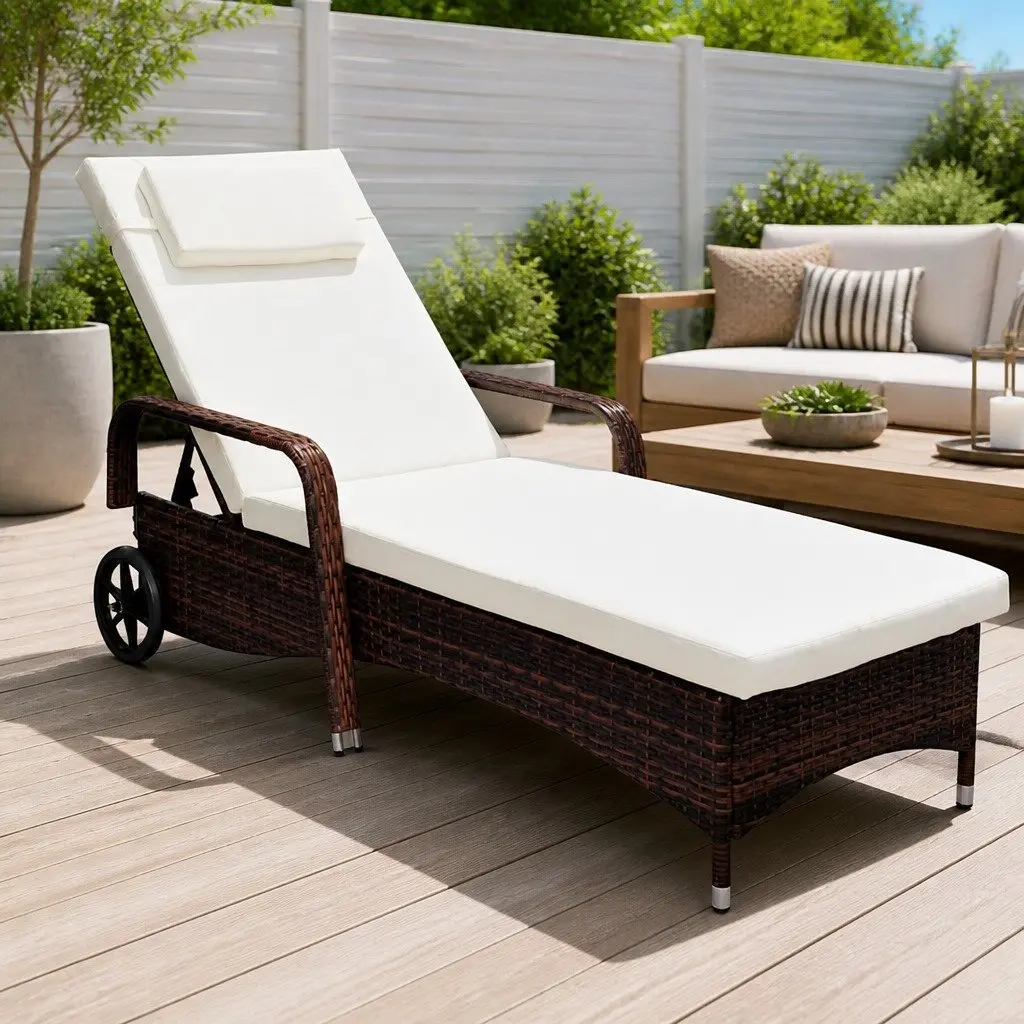 Sun Lounger with Cushion and Adjustable Backrest