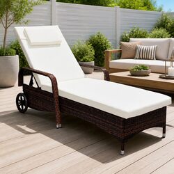 Sturdy Sun Lounger with Cushion and Adjustable Backrest