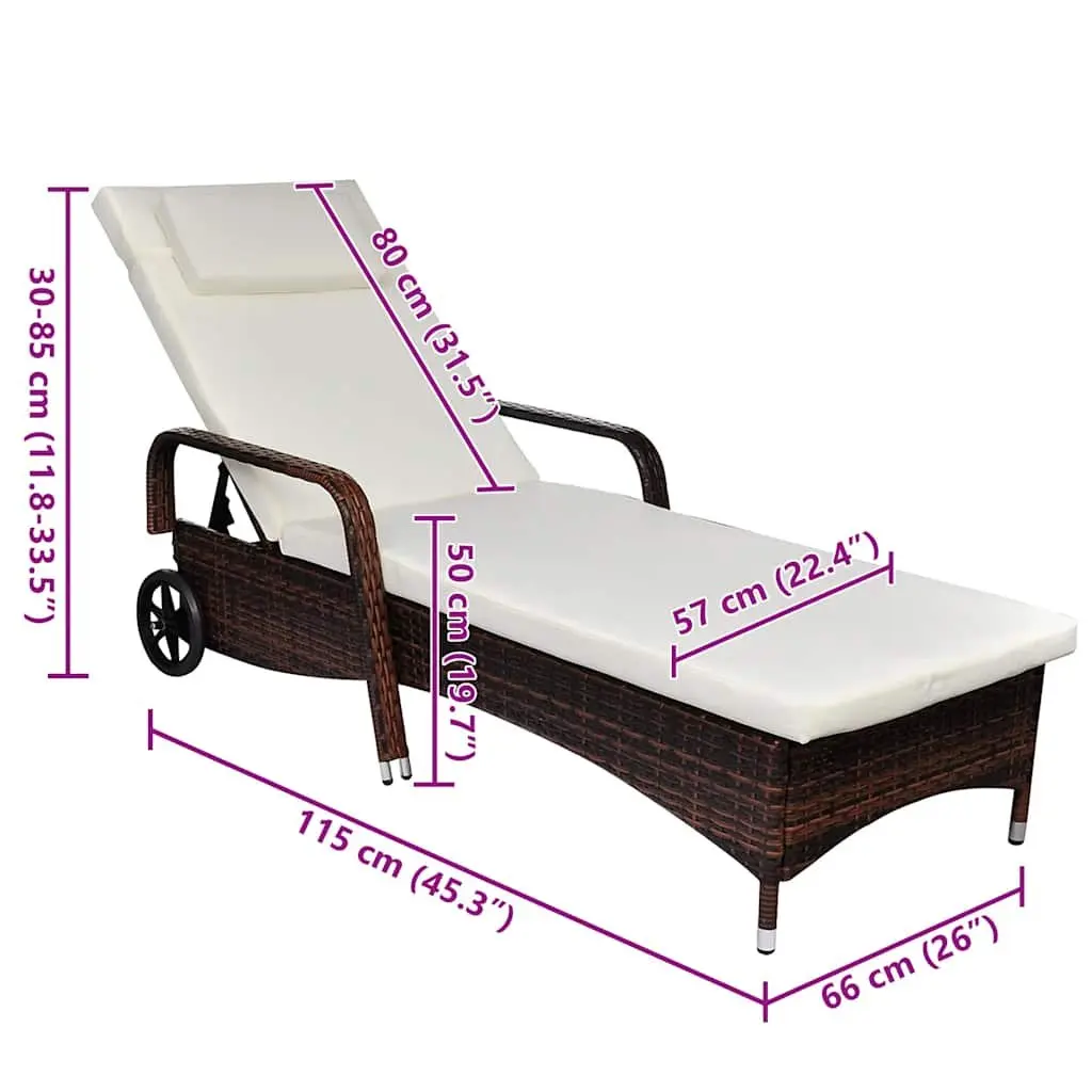 Sun Lounger with Cushion and Adjustable Backrest