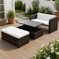 4 Piece Garden Lounge Set Outdoor Furniture Poly Rattan Sofa Coffee Table Stools
