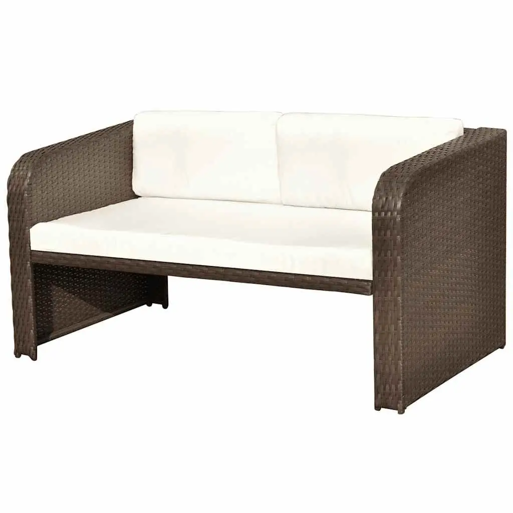 4 Piece Garden Lounge Set Poly Rattan Sofa Coffee Table Stools Brown