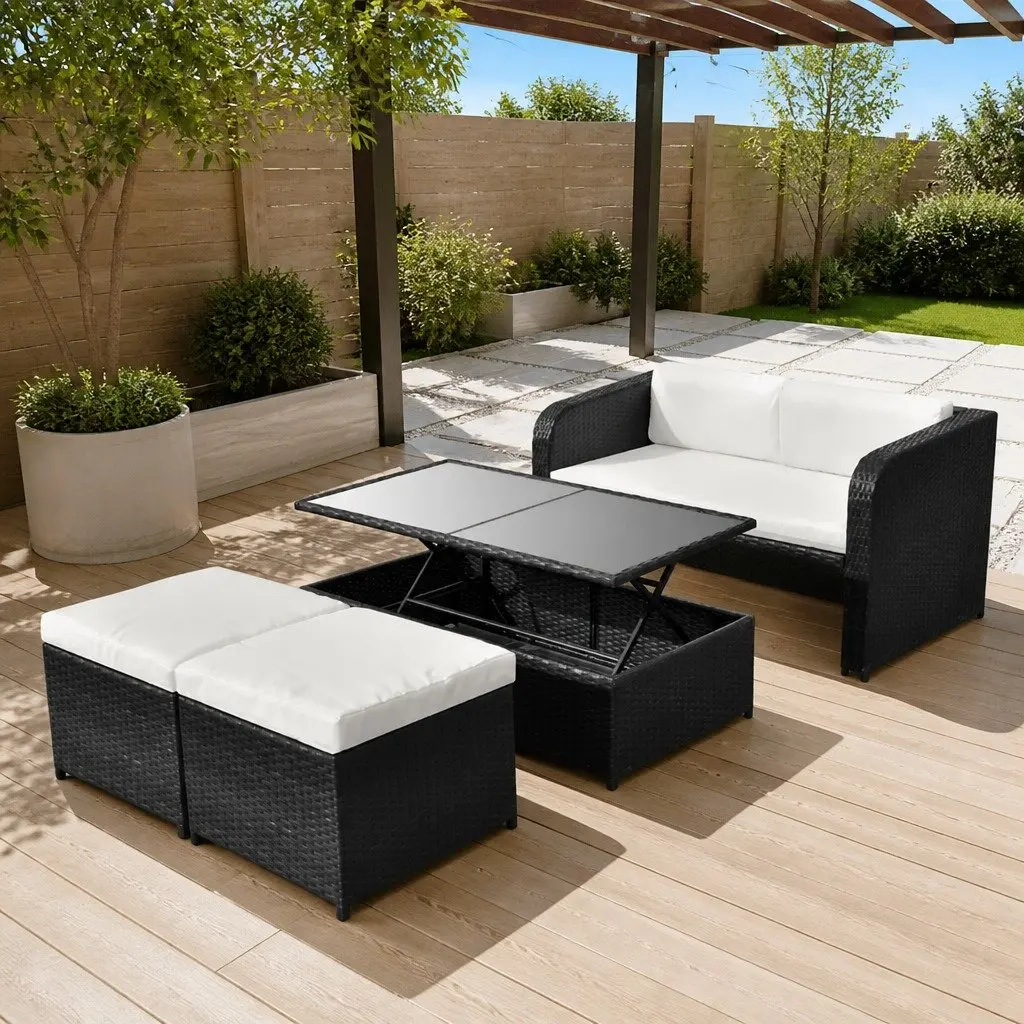 4-Piece Outdoor Lounge Set with Storage Table and Cushions