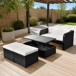 4-Piece Outdoor Lounge Set with Storage Table and Cushions