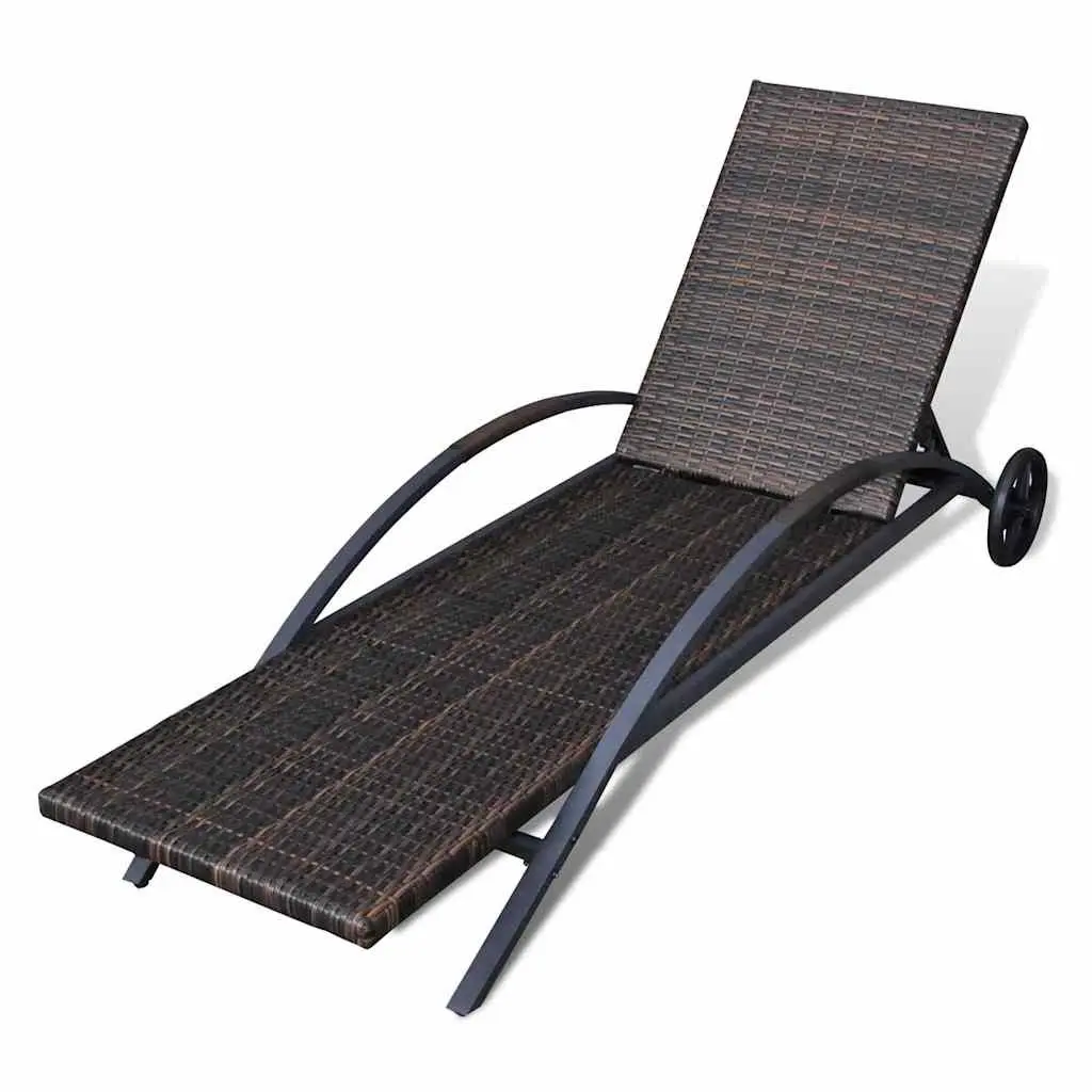 Rattan Sun Lounger with Cushion and Wheels for Outdoors