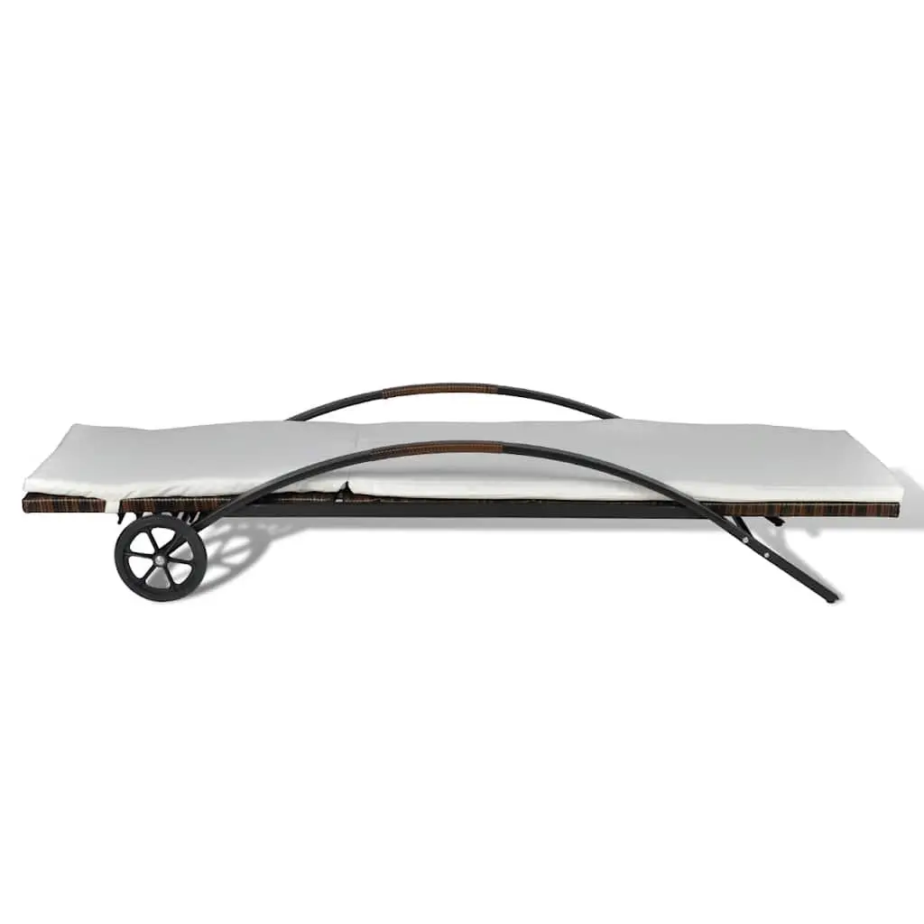 Rattan Sun Lounger with Cushion and Wheels for Outdoors