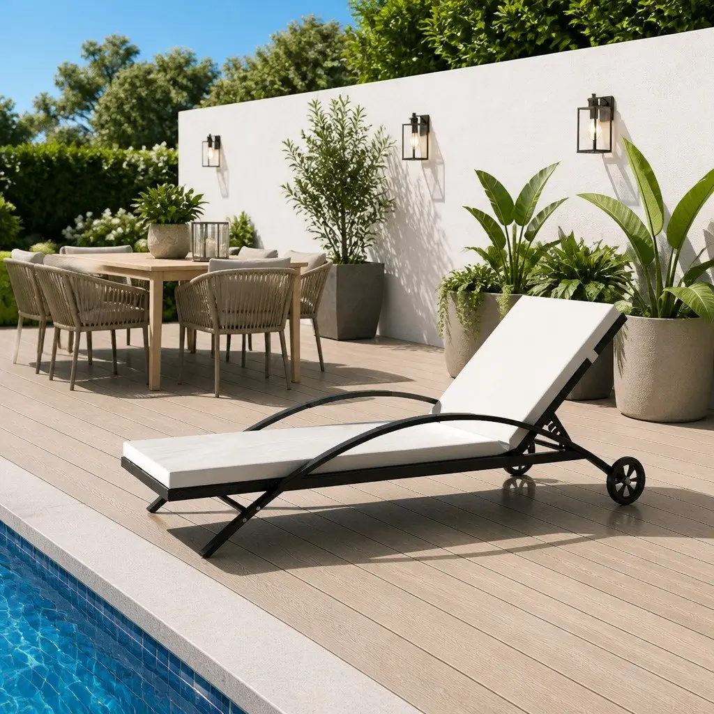Sun Lounger PE Rattan Powder-coated Steel Adjustable Black