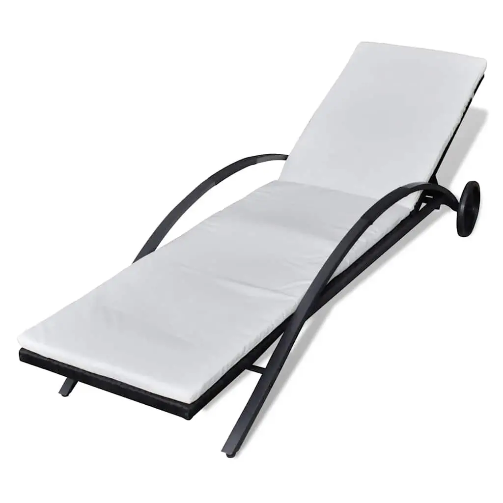 Sun Lounger PE Rattan Powder-coated Steel Adjustable Black