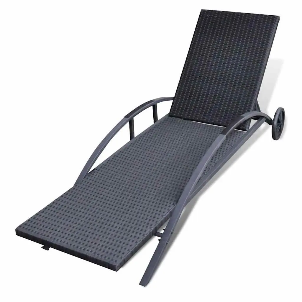 Sun Lounger PE Rattan Powder-coated Steel Adjustable Black