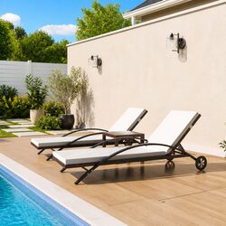 Brown Garden Patio Outdoor Sun Lounger Set with Table