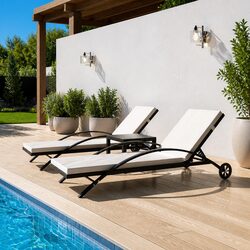 Stylish Black Poly Rattan Sun Lounger Set with Table