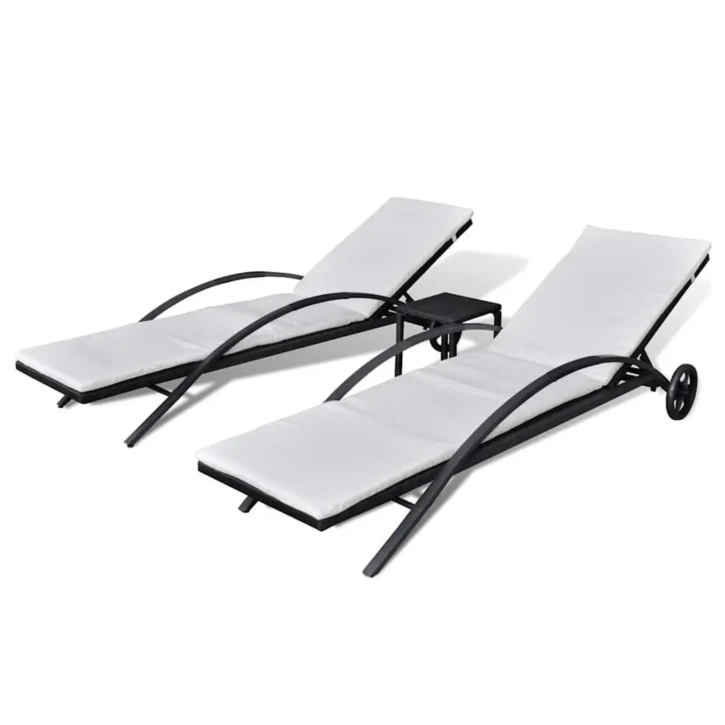 Black Poly Rattan Sun Lounger Set with Table
