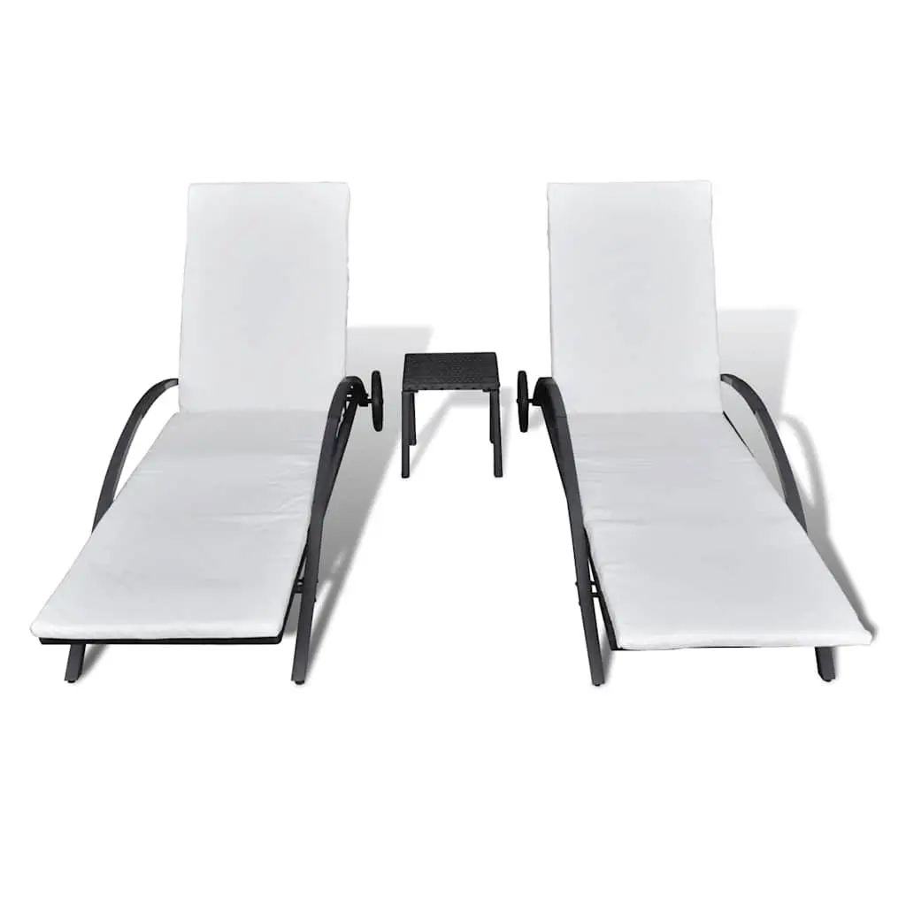 Black Poly Rattan Sun Lounger Set with Table