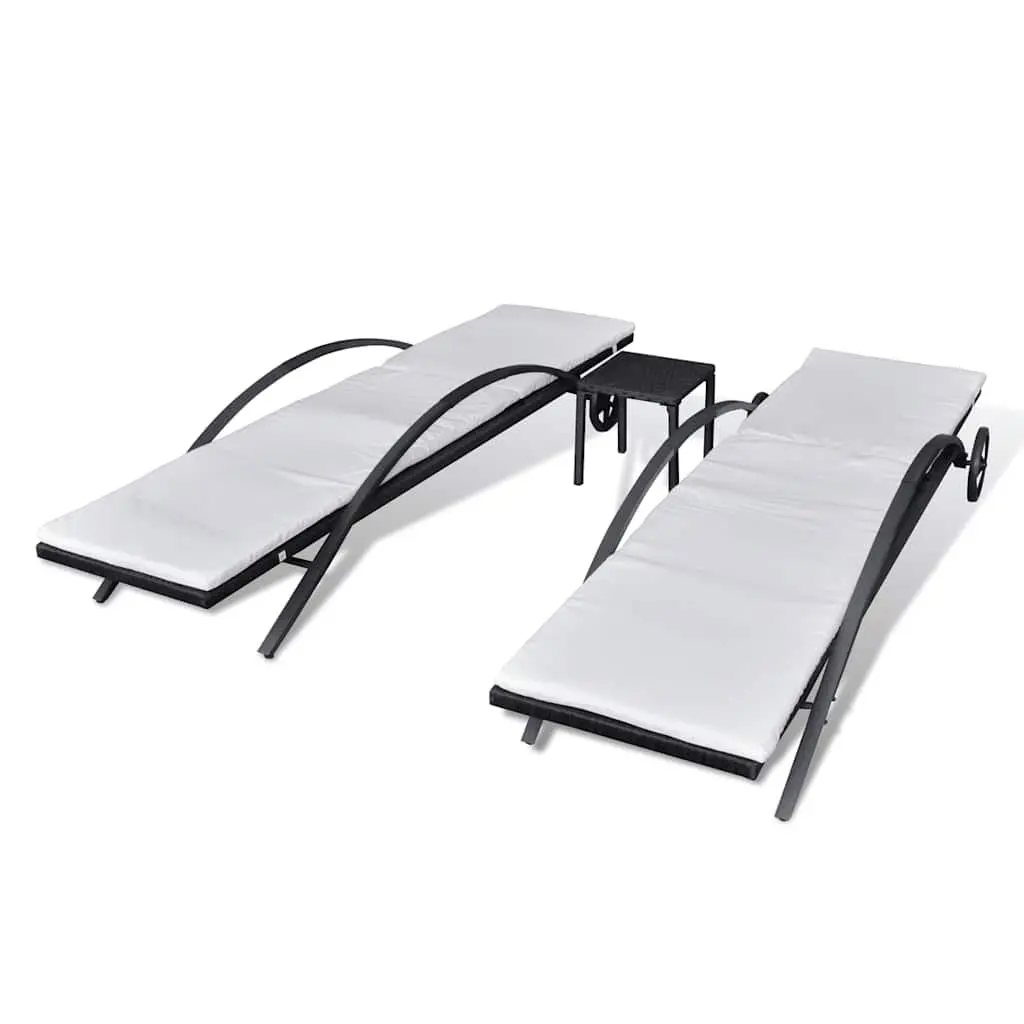 Black Poly Rattan Sun Lounger Set with Table