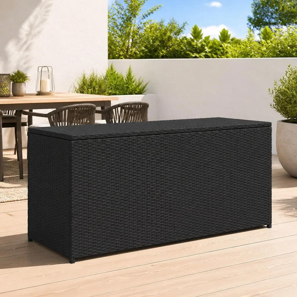 Garden Storage Box PE Rattan 120 x 50 x 60 cm Black Outdoor Patio Waterproof Furniture