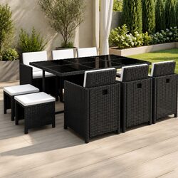 Premium 11 Piece Black Rattan Outdoor Dining Set