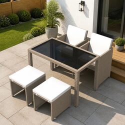 5 Piece Rattan Garden Dining Set with Beige Chairs